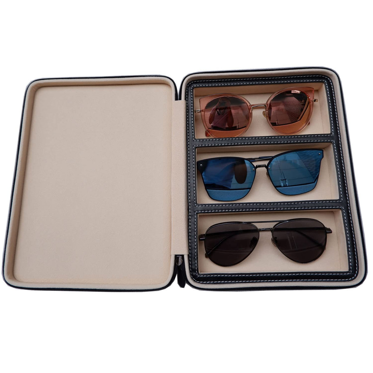 Beaufort 3 Slots PU Leather Eyeglasses Storage Box Sunglasses Box Jewelry Display Case Watch Box for Women Men