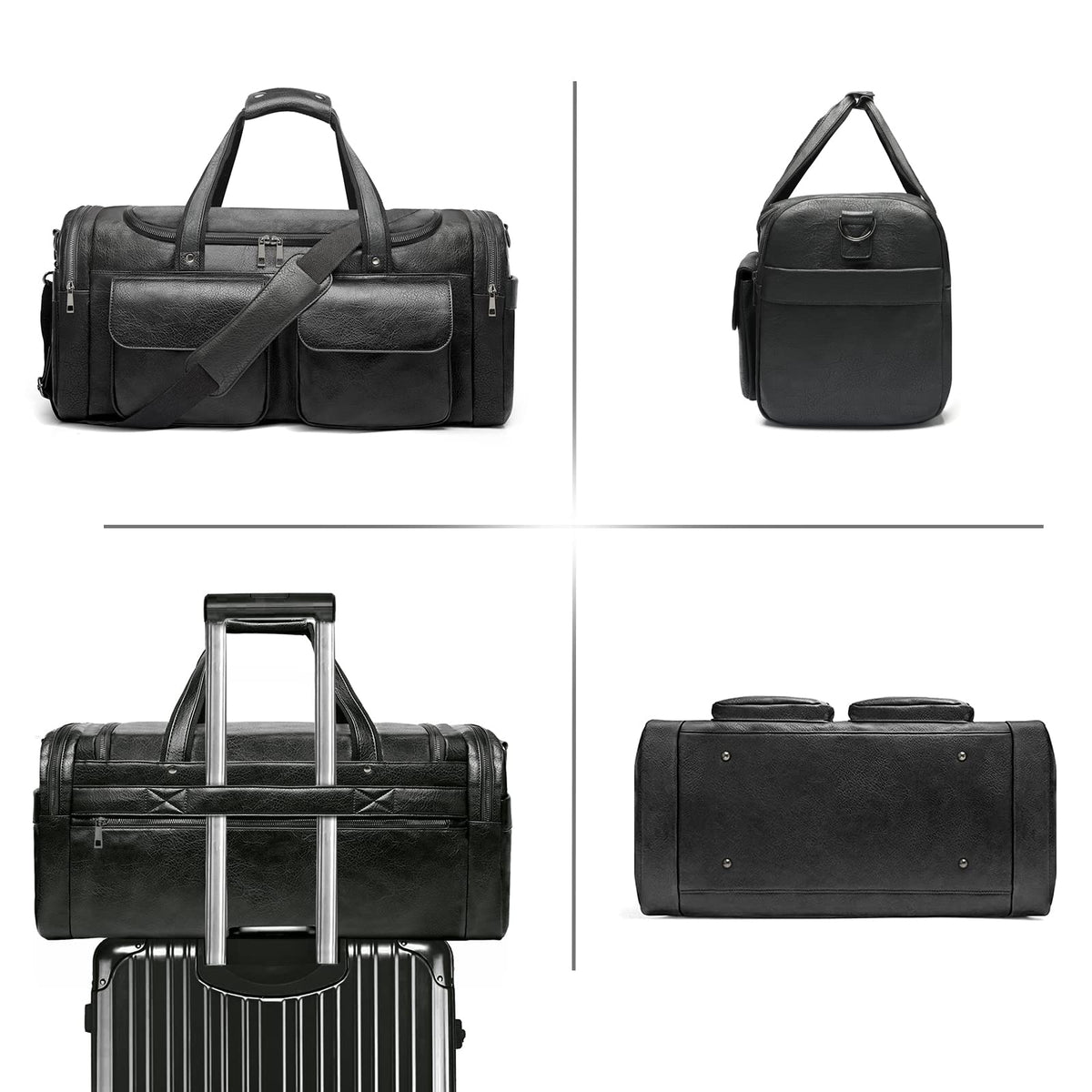 BOLOSTA Travel Duffel Bag for Men Women, Large PU Leather Carry on Duffle Bags for Traveling, Waterproof Overnight Weekender Duffel Bag with Shoe Compartment - Perfect for Daily Use/Birthday Gift