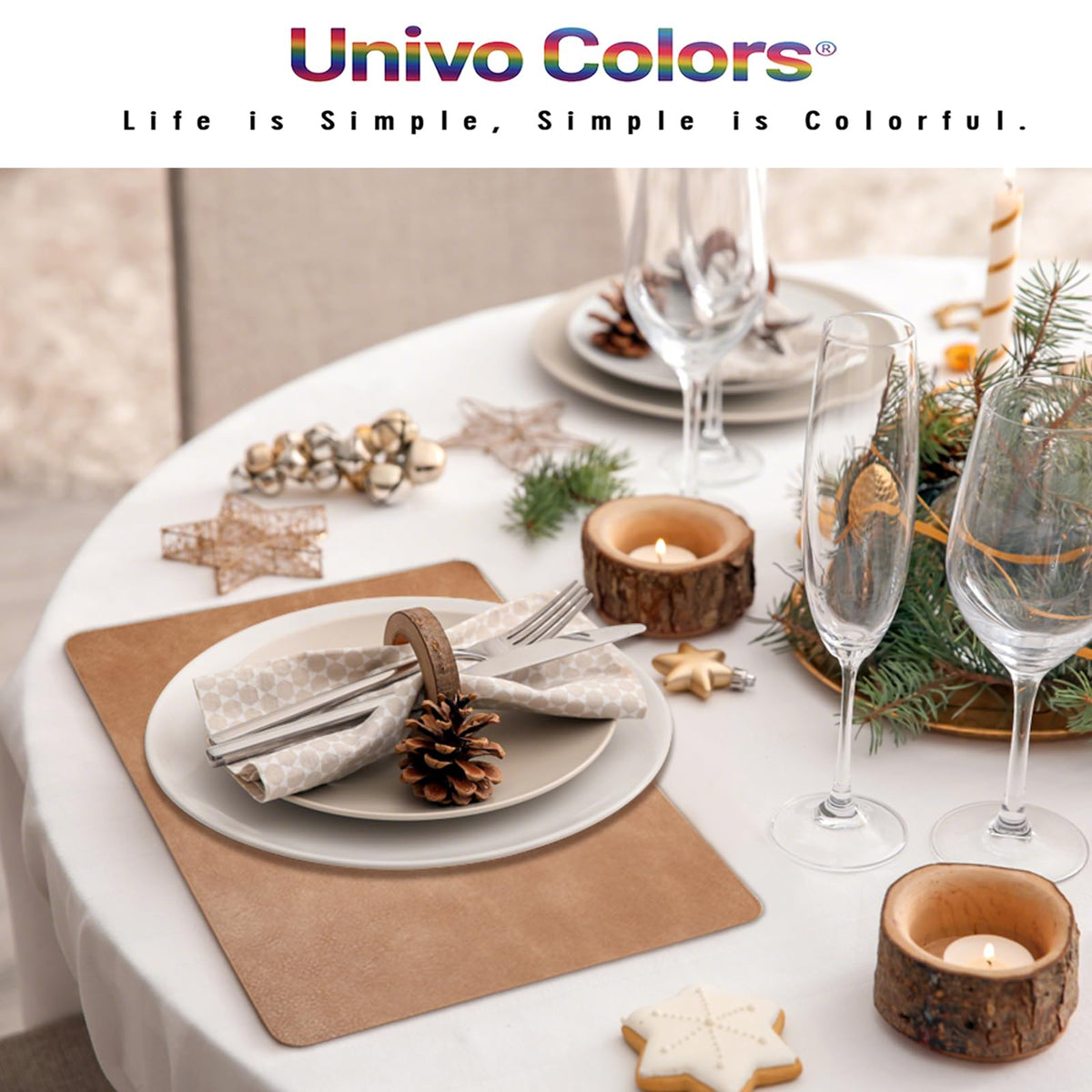 UnivoColors Placemats,Heat Resistant Placemats Set of 4 Washable 12 x 17 Inch,Waterproof Table Mats,Wipeable Pu Place Mats for Kitchen,Dining Room.Reddish Brown