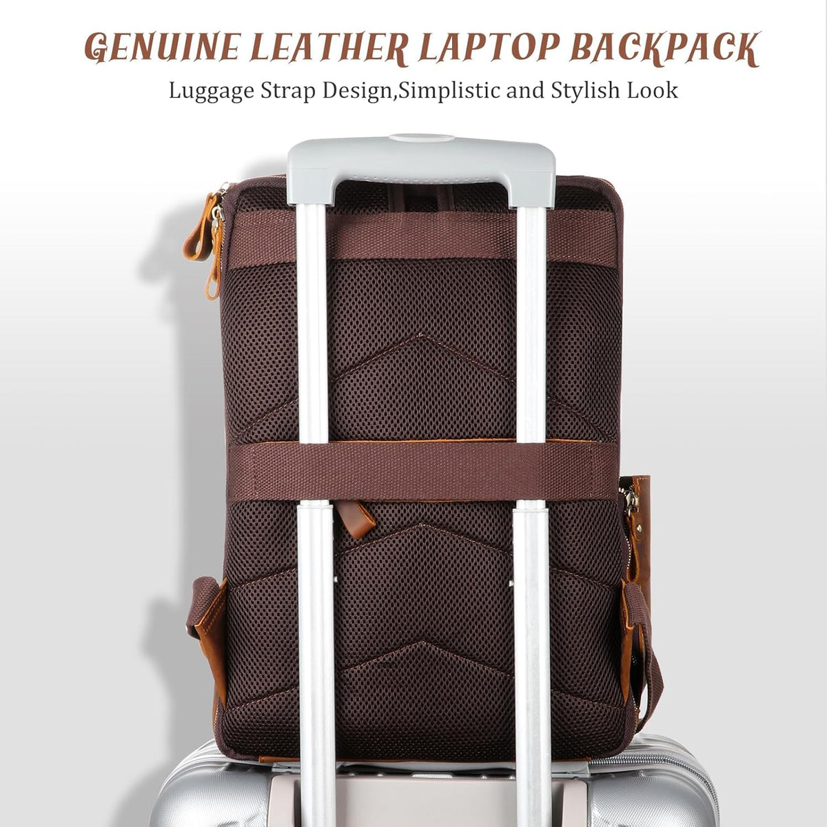 Fshsup Full Grain Leather Backpack 15.6" Laptop Bag Men's Vintage Genuine Leather Business Backpack Travel Hiking Camping Rucksack Overnight Weekender Daypack Backpack