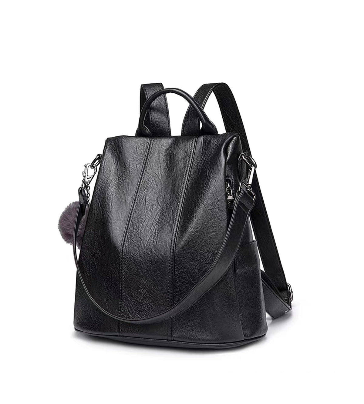 myfriday Vintage Faux Leather Backpack for Women, Soft Rucksack Backpack with Anti-Theft Pocket Convertible Shoulder Handbag (Black)