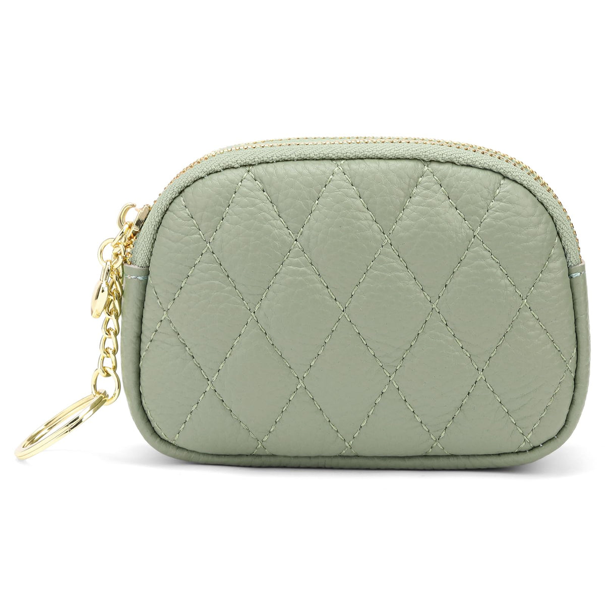 SENDEFN Women's Coin Purse Genuine Leather Wallet Small 2 Zippers Change Pouch Purse with Keychain Ring