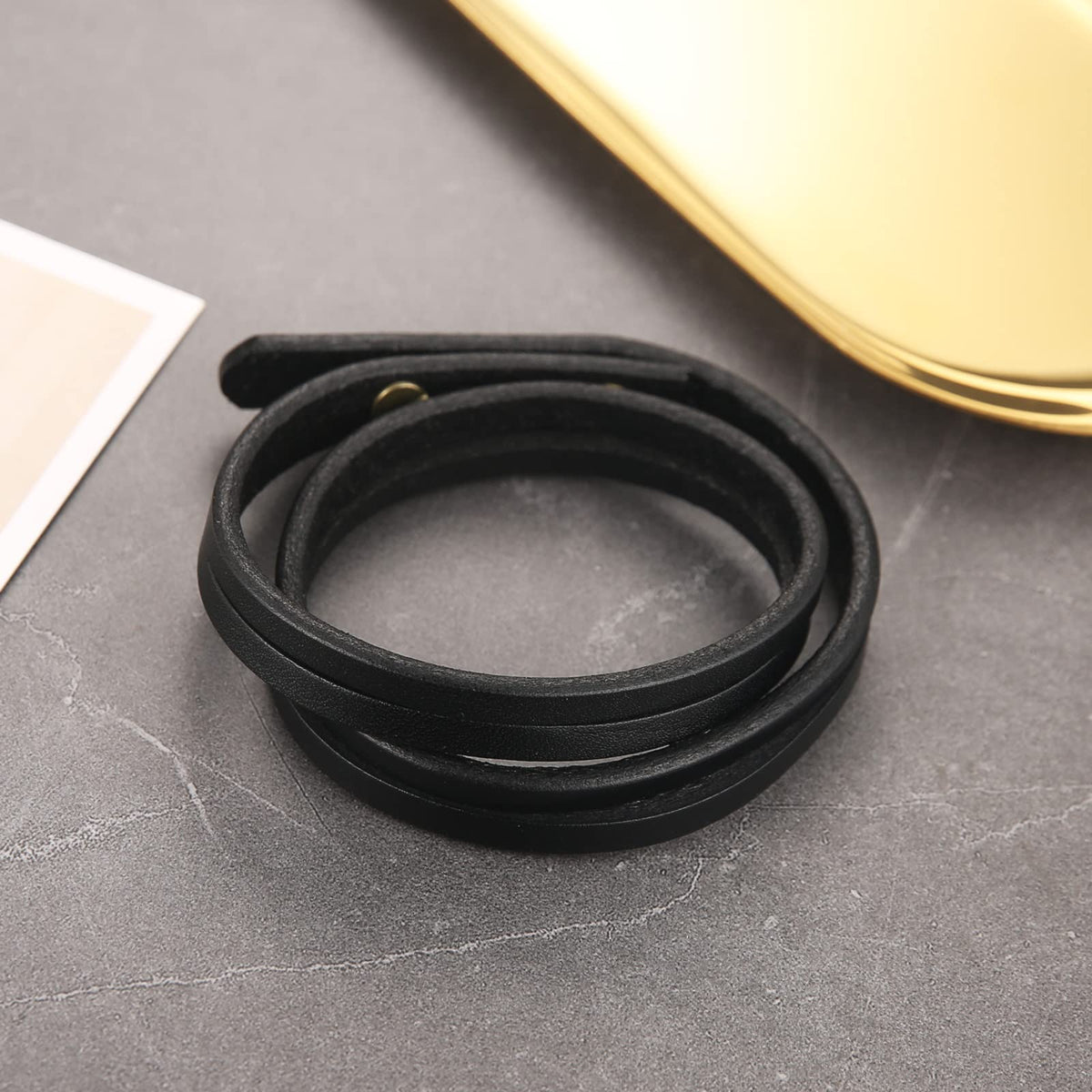 HZMAN 8.0 Inch Mens Handmade Leather Cuff Bracelet Steampunk Style leather wrap Wristband for Women Genuine Leather Bracelet (Black)
