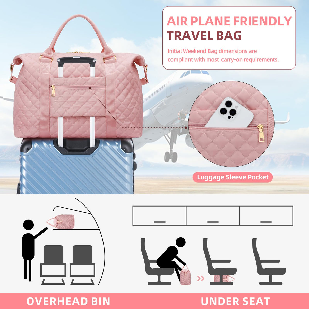 Gifts for Teen Girl, Initial Travel Duffle Bag, Personalized Women Weekender Overnight Bags, Gift for Daughter Kid Mom Friend College Girl Graduation Teacher（Pink,A)
