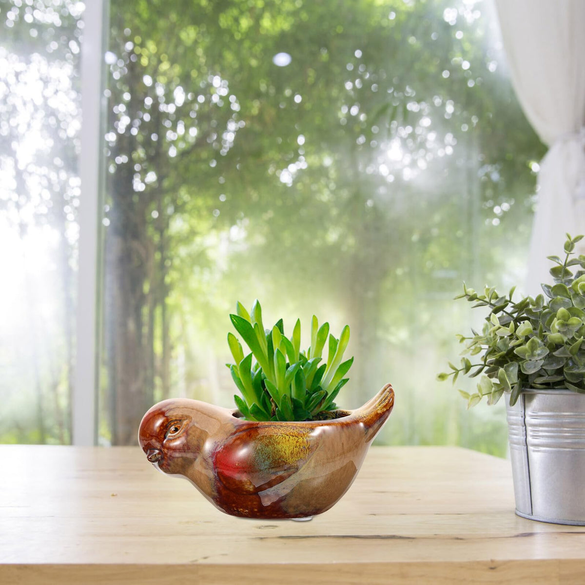 Uonlytech Ceramic Bird Shaped Planter Pot for Small Succulents Indoor Outdoor Decorative Flower Pot with Reactive Glaze Finish