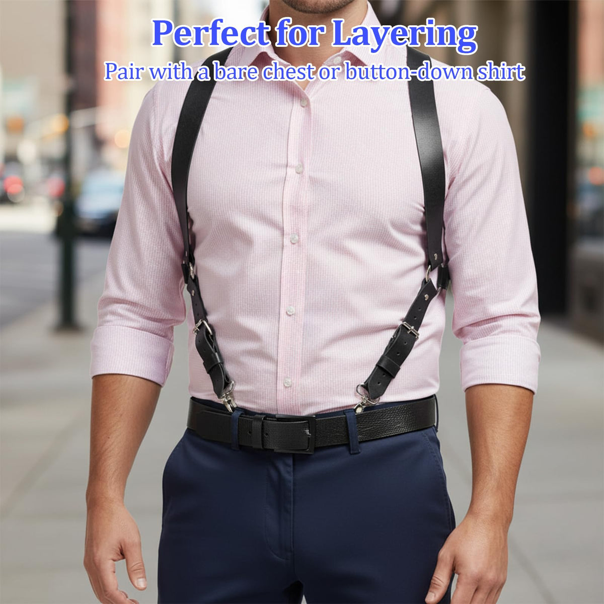 CIATBYYJ Men Leather Suspenders Vintage Men's Back Support Harness Harness Black Belt Strap Body Accessory