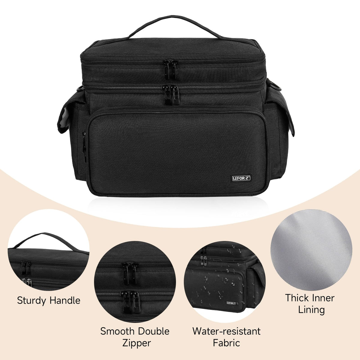 LEFOR·Z Large Sewing Supplies Organizer(13 x 8 x 9 in),Double-Layer Sewing Accessories Storage and Organizer Case Bag,Protable Travel Sewing Box Sewing Basket for Sewing Tools,Black(Bag Only)