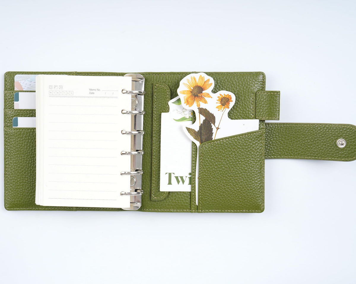 Moterm Pocket Elite Rings Planner - Genuine Leather Binder Organizer without Big Back Pocket (Pebbled-Olive, 25mm Ring)