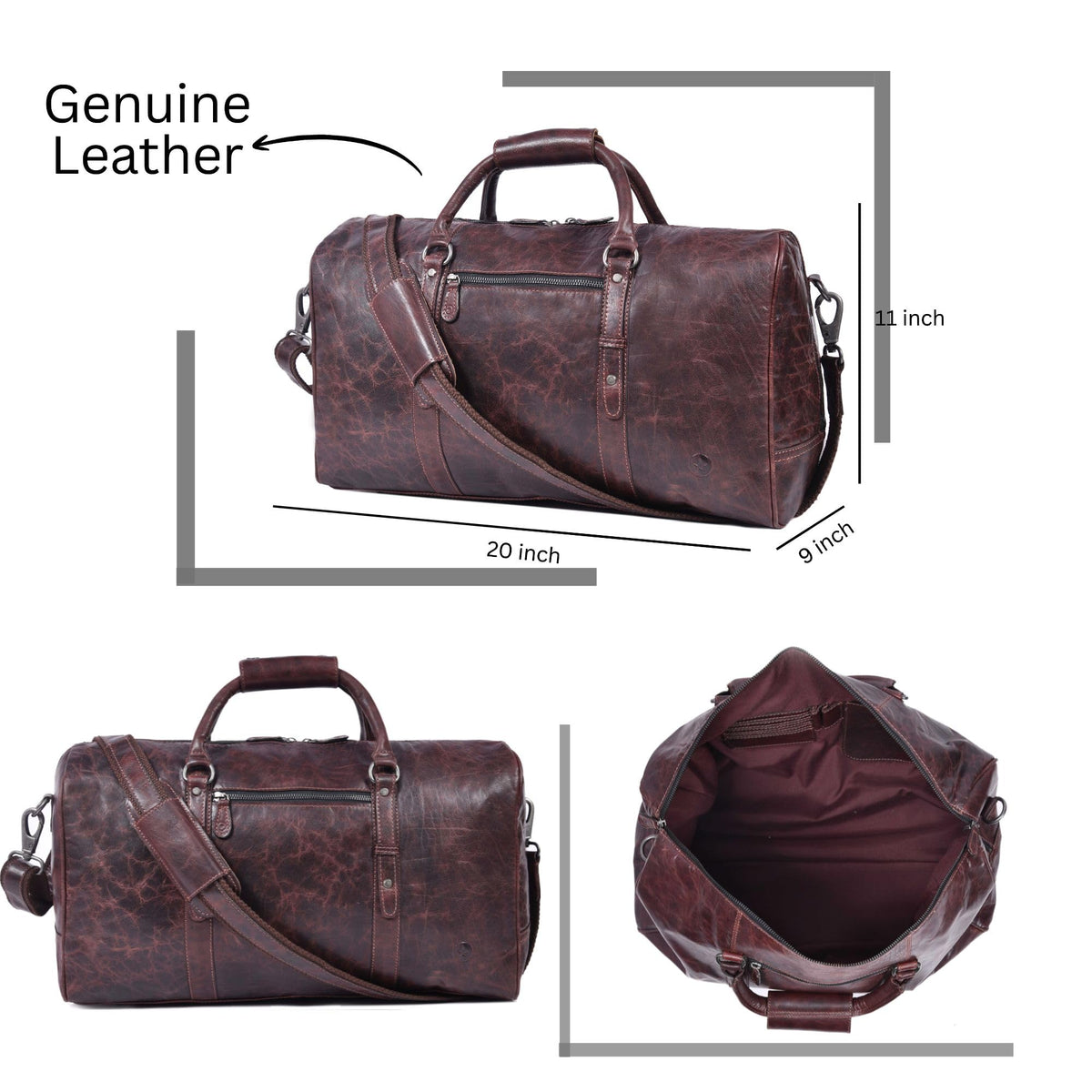 Leather Duffel Bag for Men & Women Travel, Weekend, Overnight, Gym Bag - Florida Brown