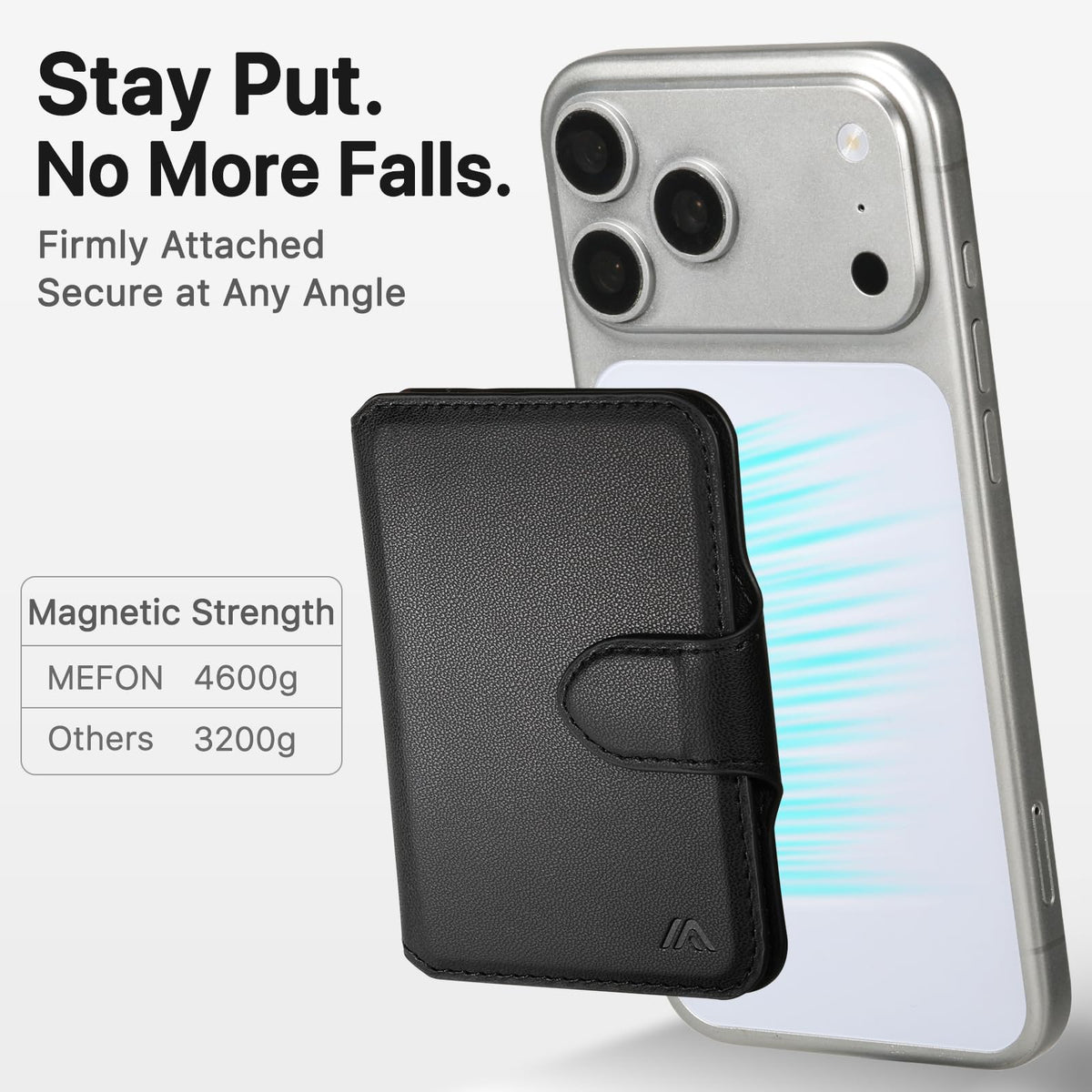 MEFON for MagSafe Wallet, Magnetic Phone Wallet RFID Blocking, Slim 5-8 Card Holder with Cash Slot & Clear ID Window, Minimalist Mag Safe Wallets for iPhone 17/16/15/14/13/12 Series, Midnight Black