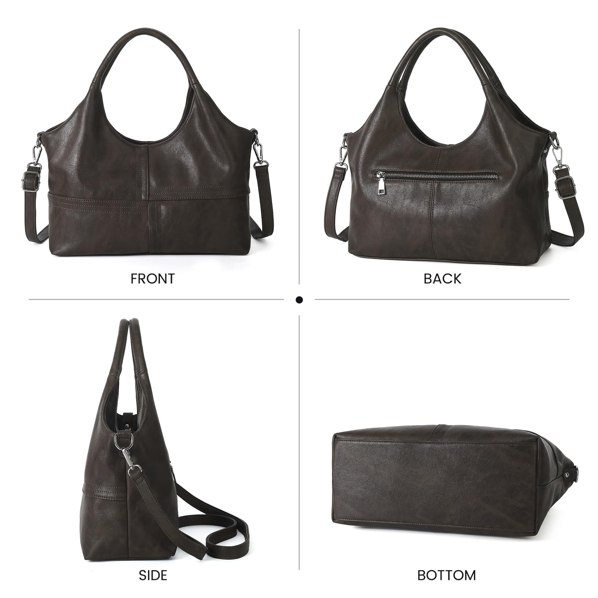 KOGTLA Vegan Leather Purses for Women with Detachable Satchel Strap, Ladies Handbags, Tote Hobo Bags with Top Handle Dark Coffee