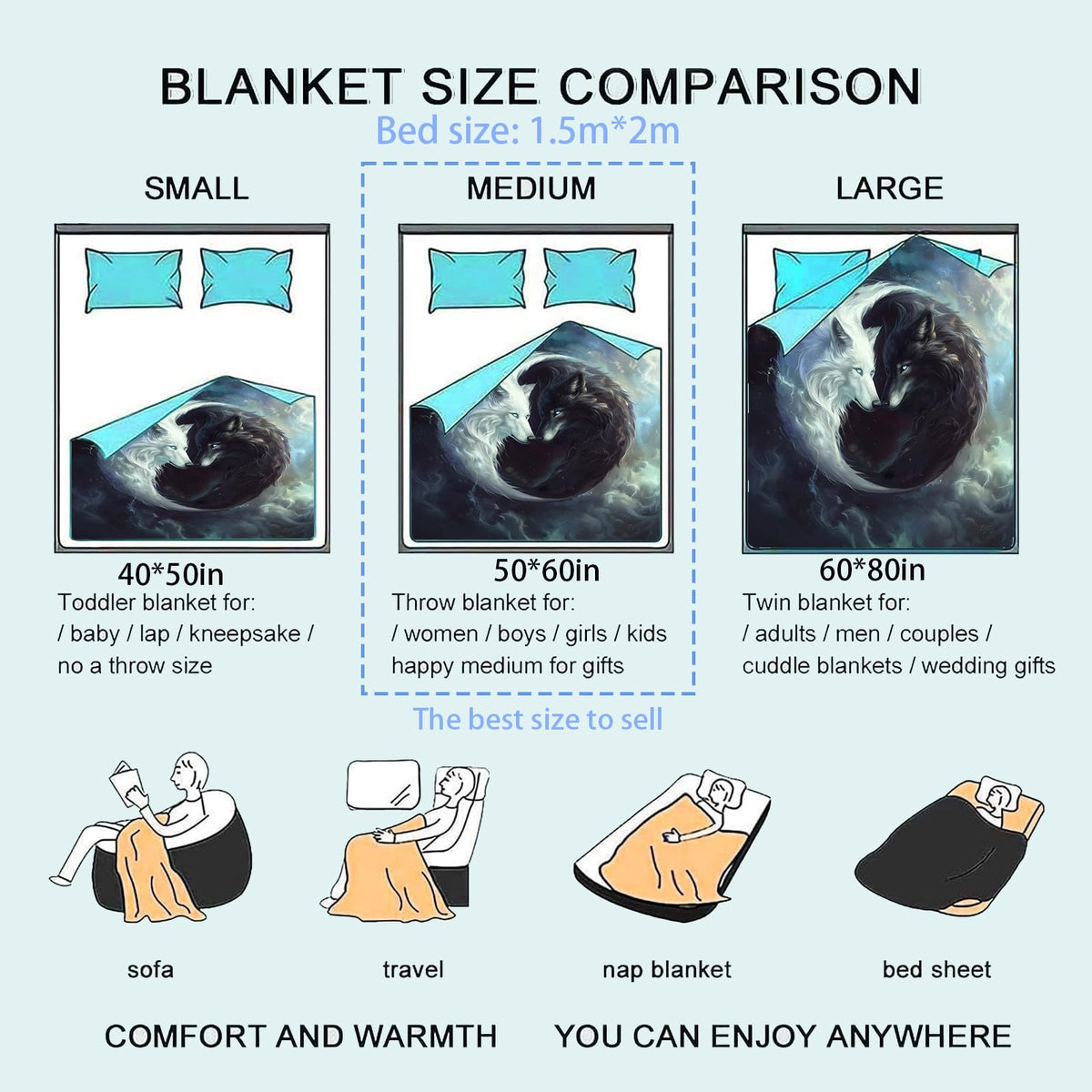 zbezbe Black White Wolf Flannel Blanket Butterfly Mystical Yin Yang Cosmic Cloudy Night Sky Throw Blankets Lightweight Soft for Party Chair Bed Sofa Camping Travel,Home Decor,Gifts Adults,50x60in