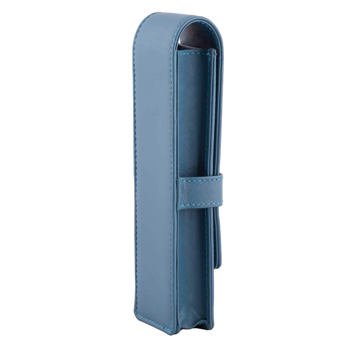 DiLoro Leather Pen Case Pouch Holder for Two Fountain Ballpoint Rollerball Pens or Pencils (Sololio Blue)