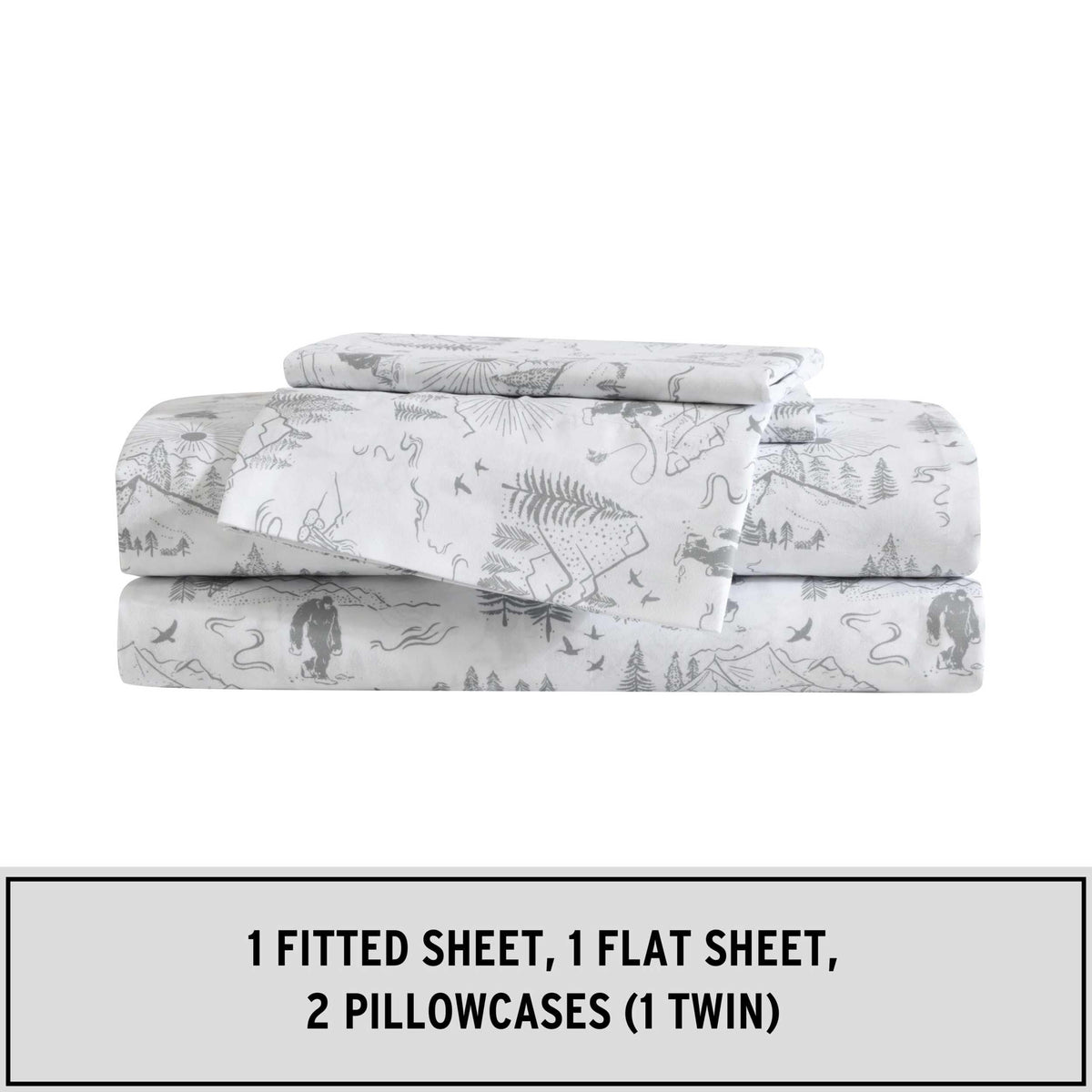 Eddie Bauer Kids - Full Sheet Set, Ultra-Soft Microfiber Bedding with Fully Elastic Fitted Sheet, Kids Bed Set with Pillowcases, Easy Care Bedding (Big Foot Hiking Trip)