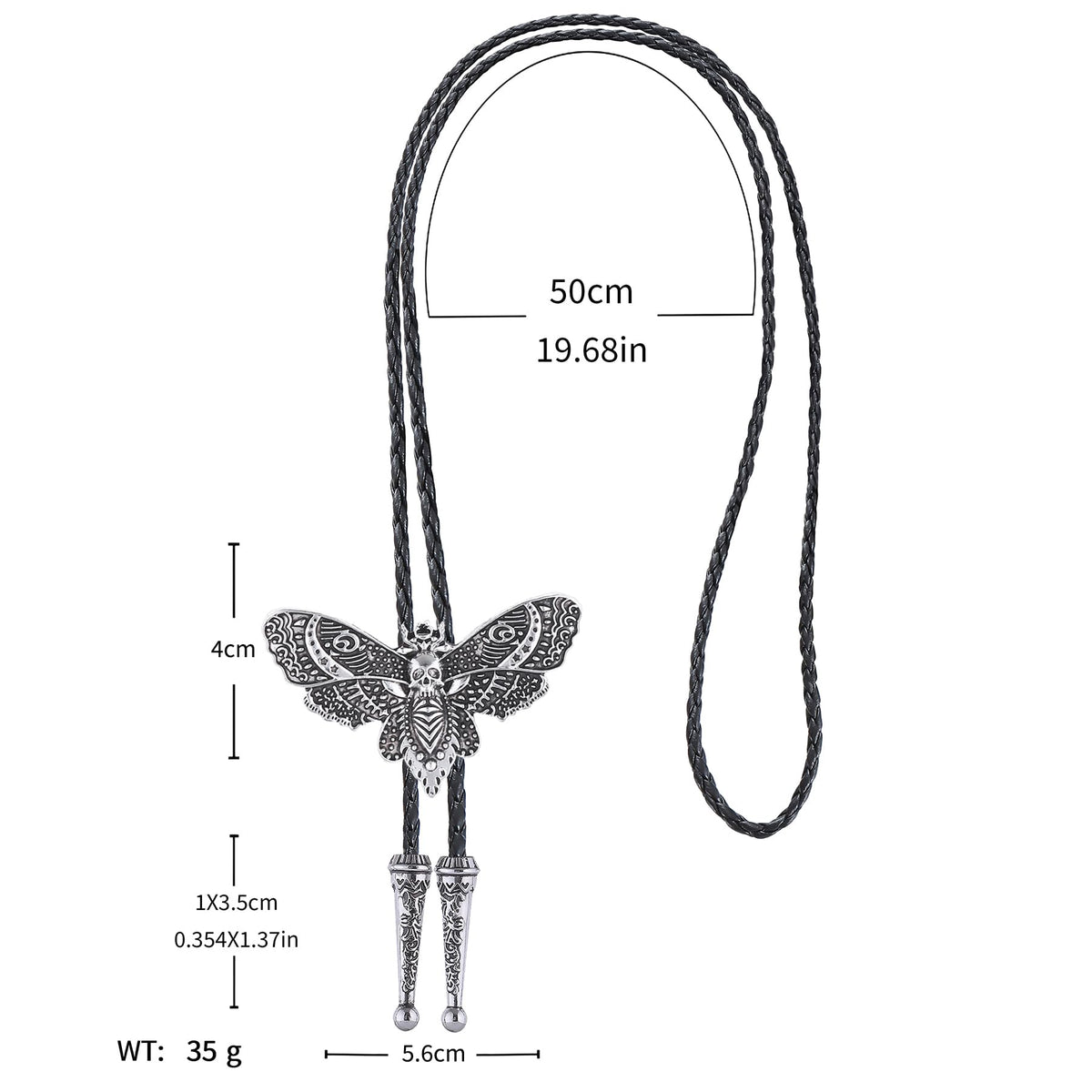 Western Bolo Tie for Men Women Death Head Moth Cowboy Bolo Tie Necktie Metal Insect Dead Gothic Punk Retro Jewelry(Silver)