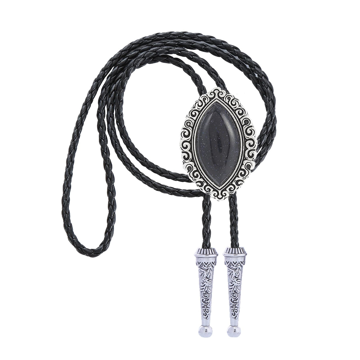 Bjesinmo Leather Bolo Tie with Black Olive Stone Pendant Western Neck Ties for Men Vintage Cowboy Necktie Turquoise American Style Fashion Accessories