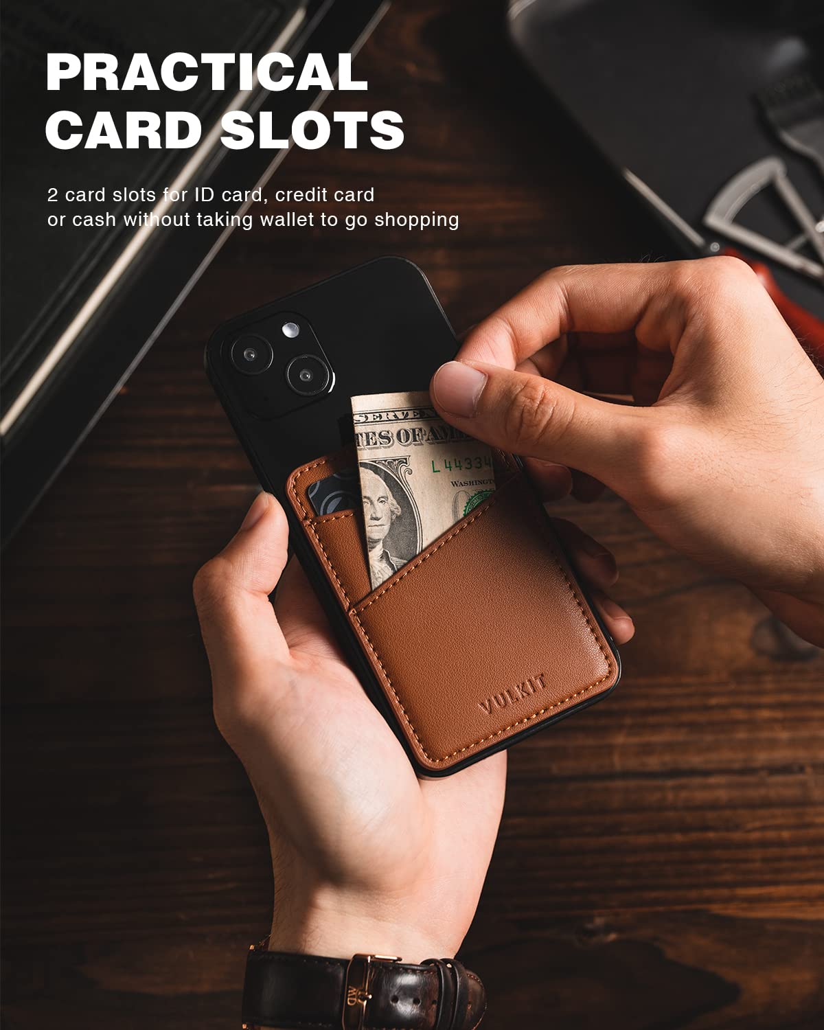 VULKIT Phone Card Holder Wallet Leather Adhesive Pocket RFID Blocking Credit Card Sleeves Stick Back of Phone Smartphones