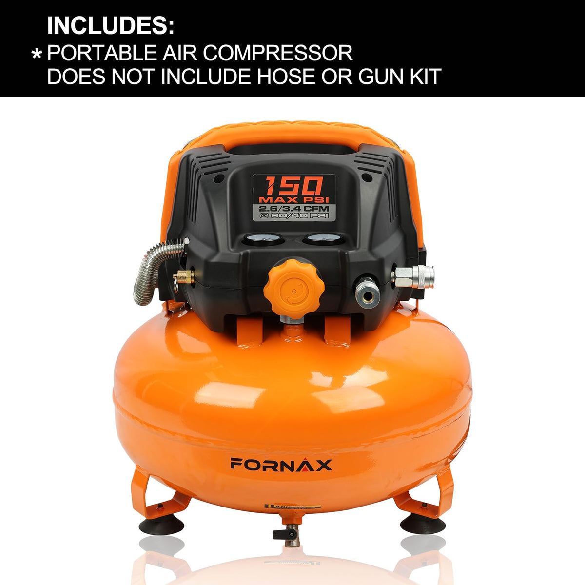 FORNAX Pancake Air Compressor with two couplers, 6 Gallon Portable Electric air compressor, 150 PSI, Oil -Free Air Compressor