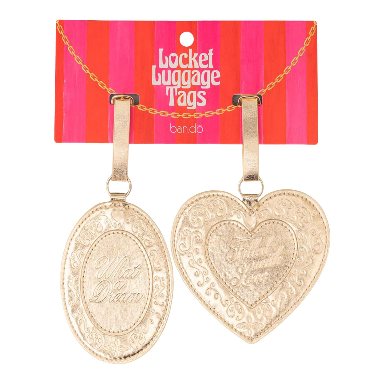 ban.do Getaway Suitcase Tag Set of 2 for Travel, Novelty Shaped Durable Vegan Leather Luggage Identifier (Lockets)