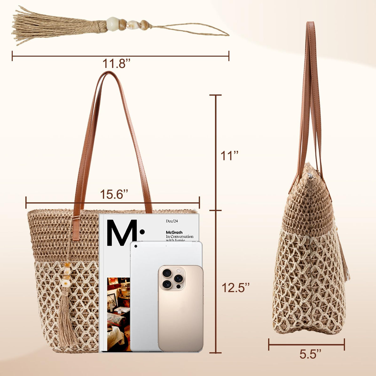iSamzan Straw Tote Bag for Women: Handwoven Beach Purse with Cutout Design for Travel & Pool Day