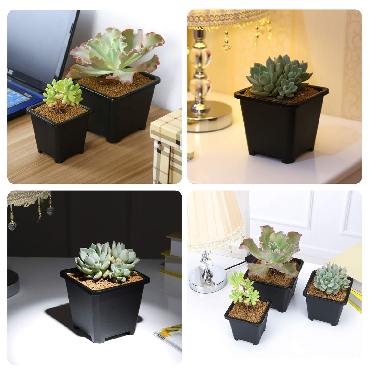 GOETOR 4 Inch Square Nursery Pots, 30 Pack Sturdy & Reusable Plastic Plant Containers Starter Pot with Drainage Holes for Seedlings, Succulents & Garden Plants, Black