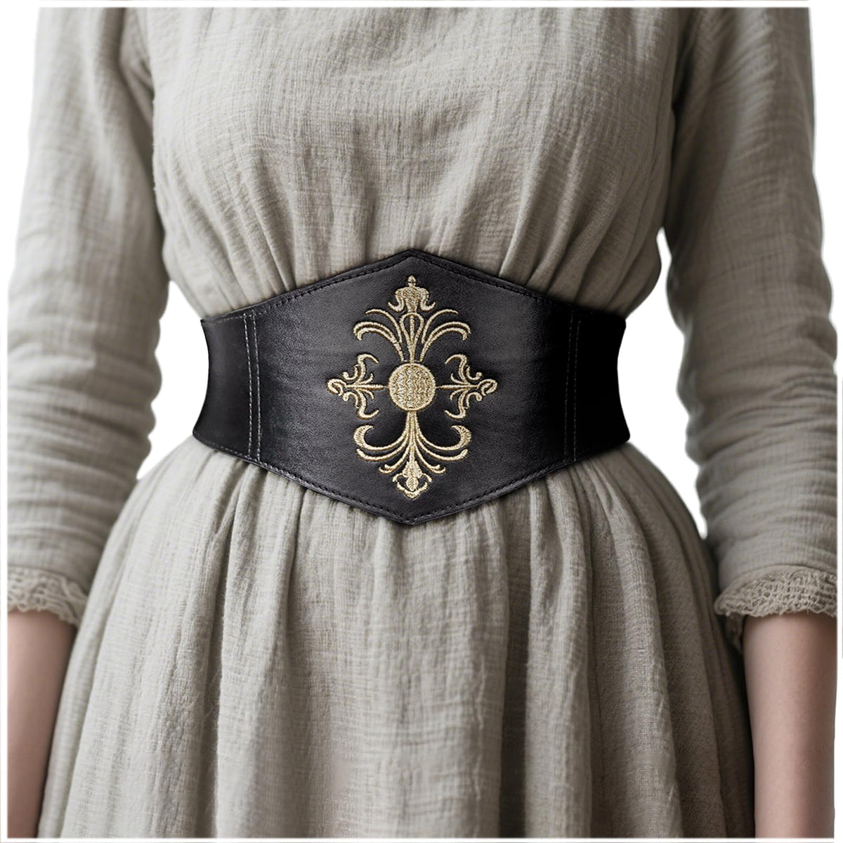 Joukavor Renaissance Leather Corset Waist Belt for Women - Viking Corset Belt for Halloween Renfaire Fantasy (Black, XXL)