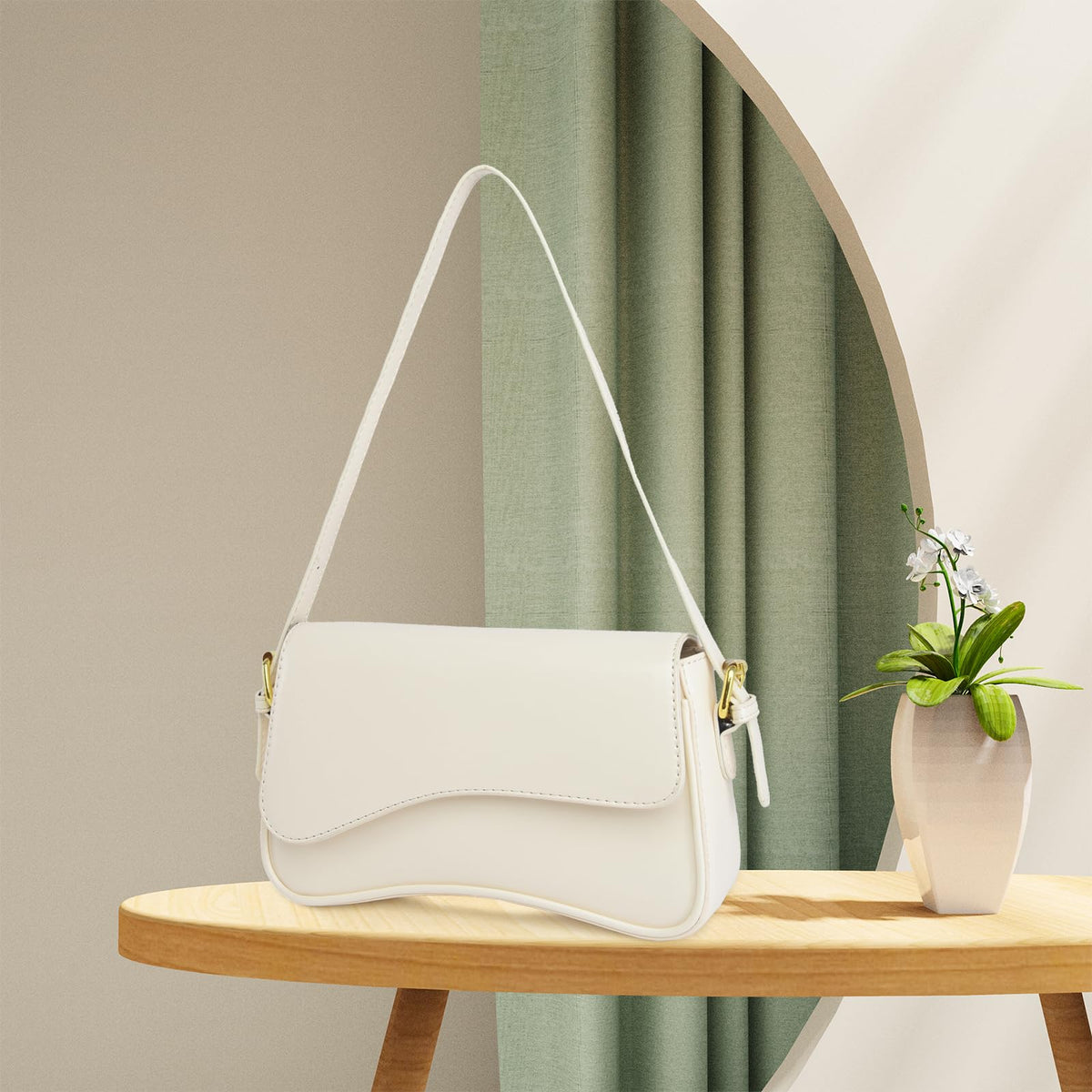 Shoulder Bag for women Clutch Purse Handbag PU Leather Tote Bag with 2 Removable Straps and Zipper Closure Crossbody Bags (A-White)