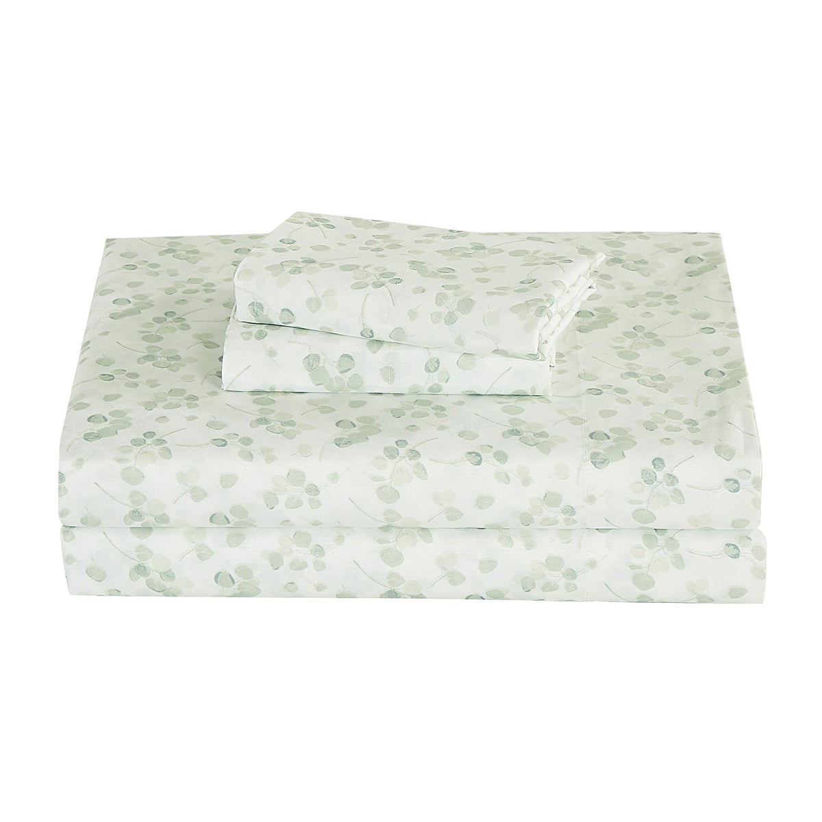 Chezmoi Collection Arbor 4-Piece Floral Bed Sheet Set - Soft Green White Printed Microfiber 14-Inches Deep Pocket Sheets & Pillowcases Set, California King