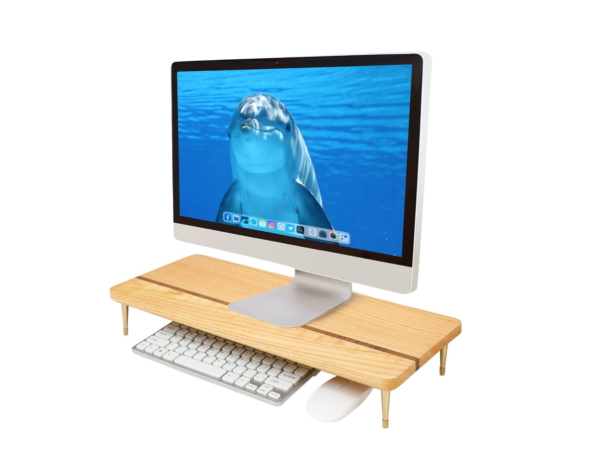 Monitor Stand Wood Riser for iMac Laptop Computer Monitor – A Sturdy Computer Stand to Elevate Your Screen and Reduce Eye Strain and Maintain Body Position(Oak Wood)