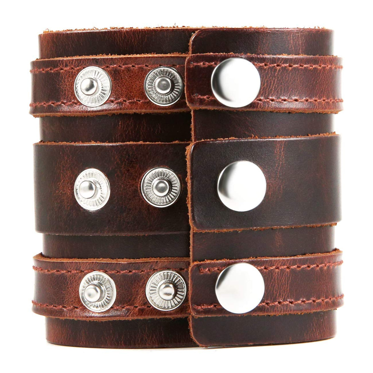 HZMAN Wide Cuff Wrap Gothic Wristband Punk Rock Biker Wide Strap Leather Bracelet (Coffee)