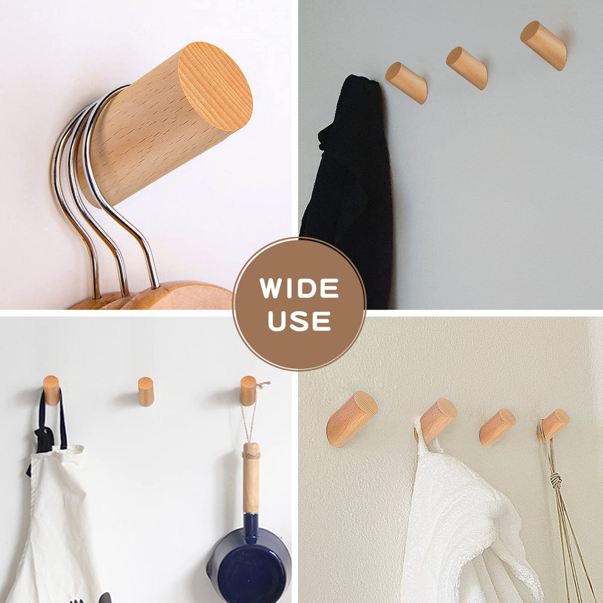 Felidio Wooden Wall Hooks, 2 Pack Coat Hooks Wall Mounted - Natural Wood Hook Coat Rack, Heavy Duty Hooks for Hanging Towels Entryway Coats Hat Rack for Wall (Beech Wood)