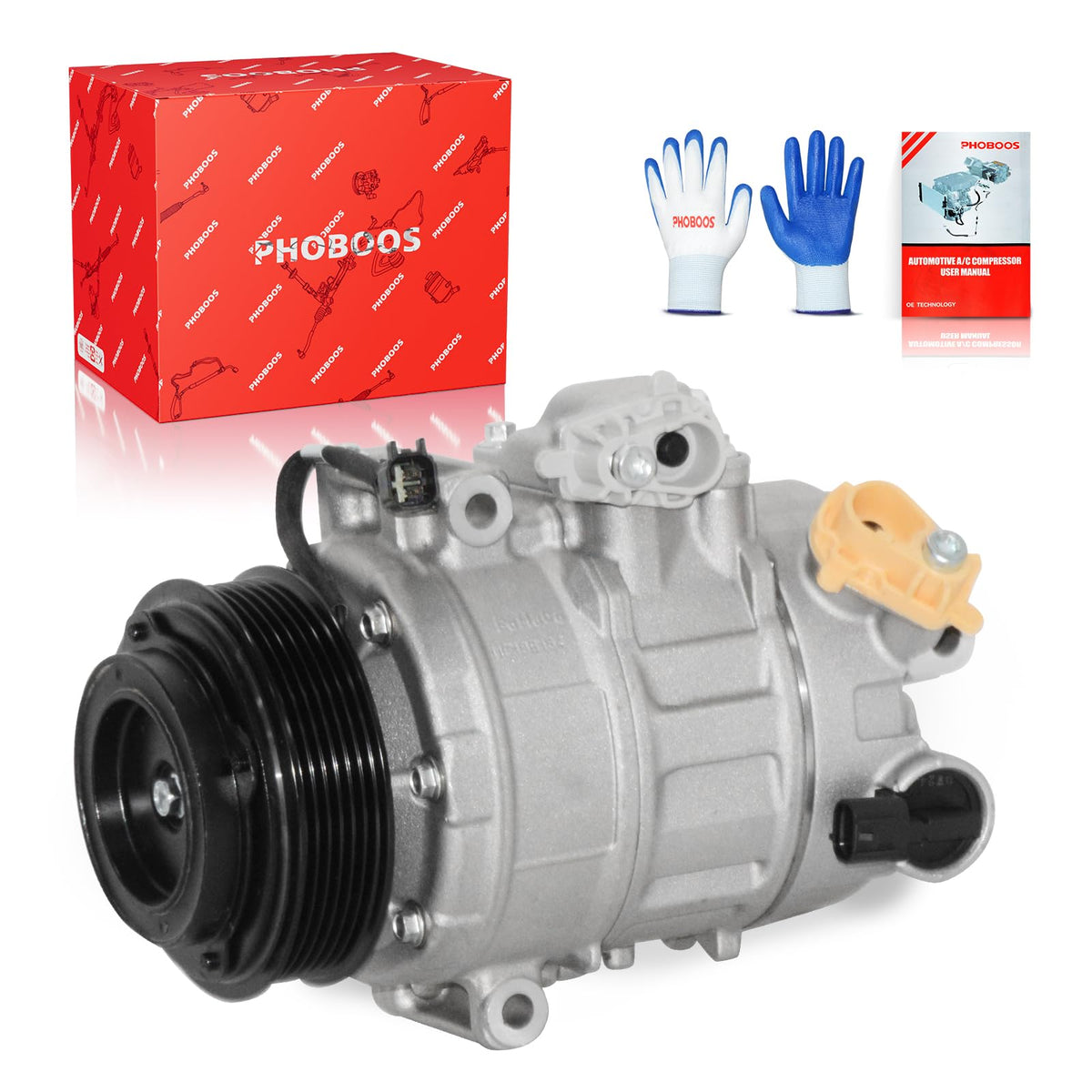 PHOBOOS A/C Compressor with Clutch Compatible with Ford Explorer, Flex, Taurus, Police Interceptor & Lincoln Continental, MKS, MKZ, MKT 2013-2020, 3.5/3.7L, Fast Cooling, Low Noise, Ref.198358