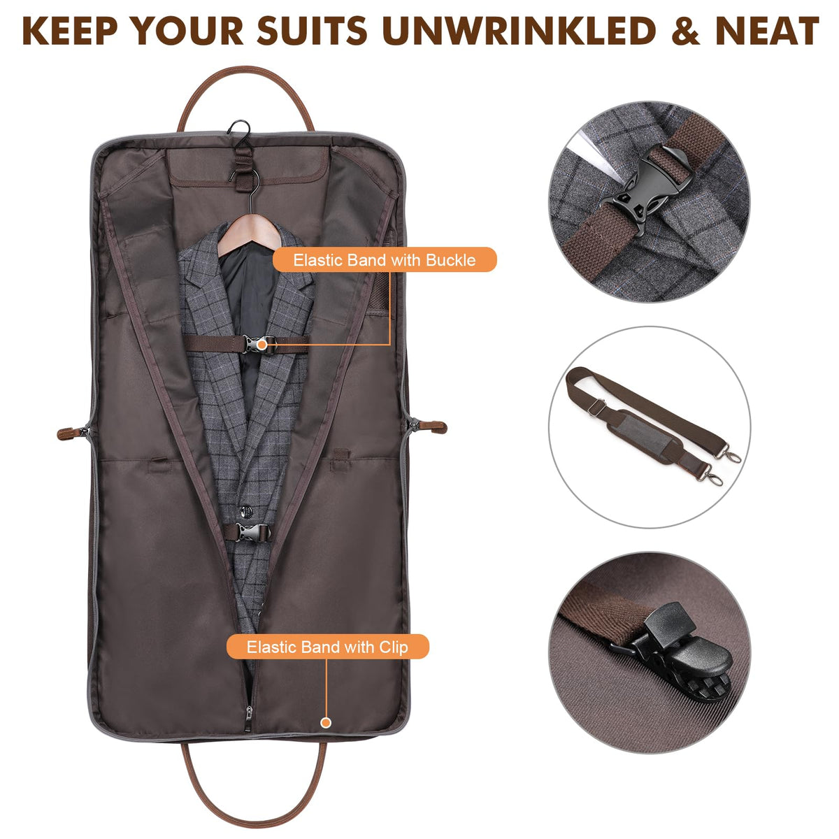 S-ZONE Carry On Garment Bag for Business Travel Canvas Leather Men Women Suit Cover