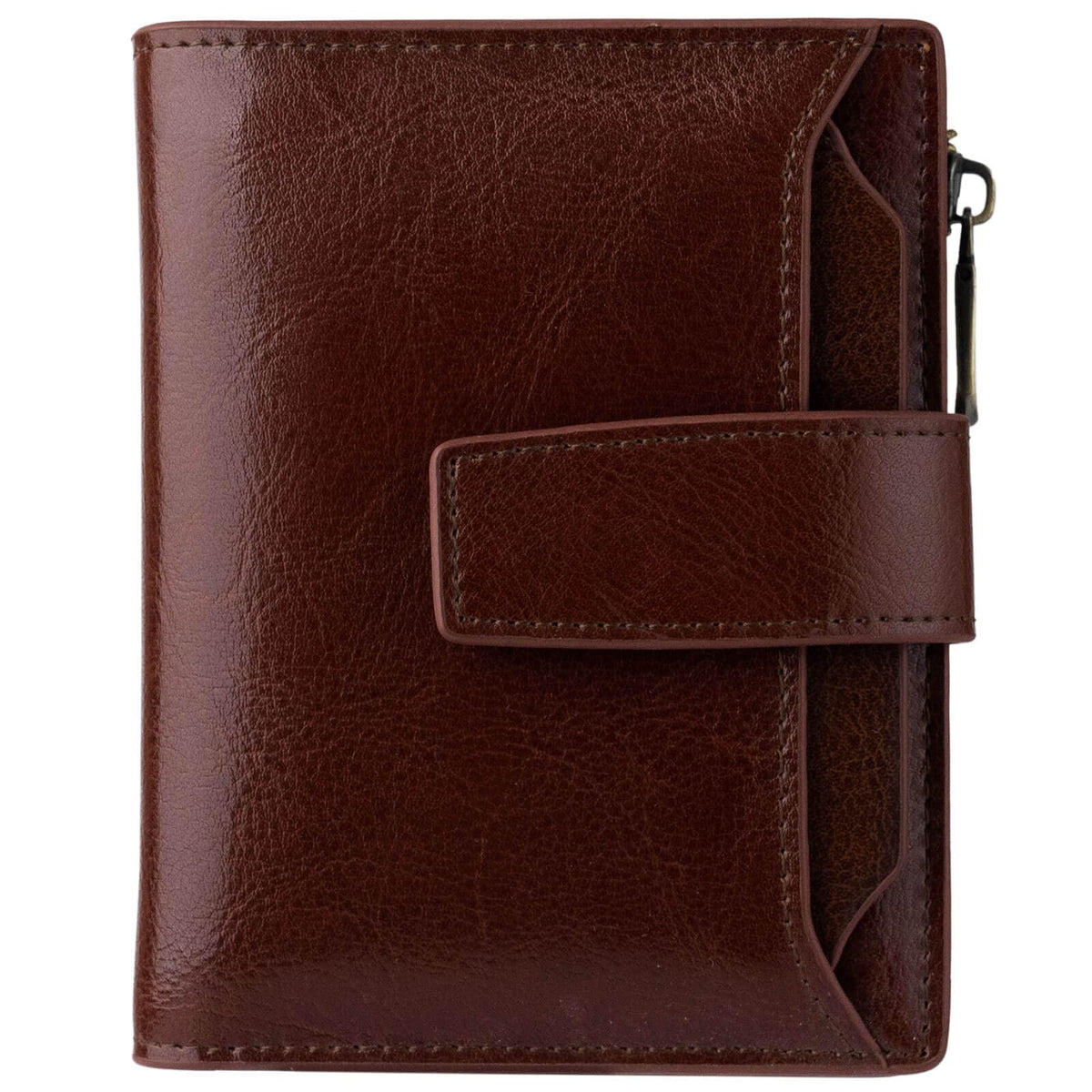 Bveyzi Women's Small Leather RFID Blocking Bifold Zipper Pocket Wallet Ladies Credit Card Slots Purse with id Window(Coffee)