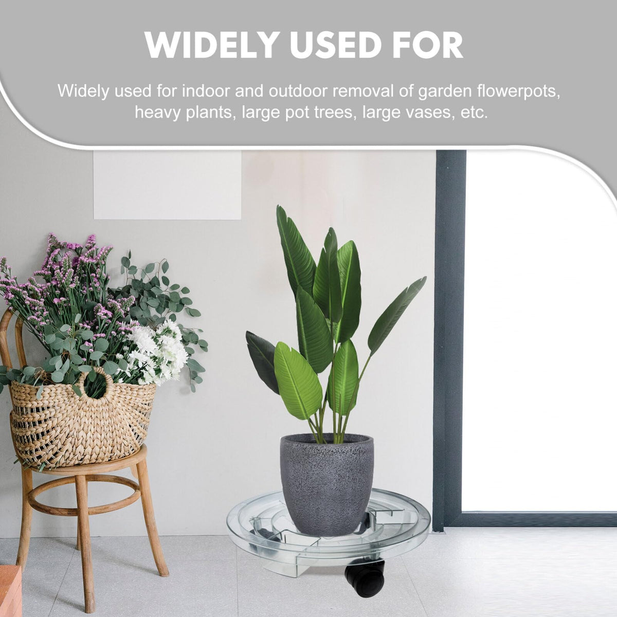 GANAZONO Removable Plant Pot Stand with Smooth Rolling Wheels 11.81 Inch Clear Plastic Caddy for Indoor and Outdoor Large Flower Pots
