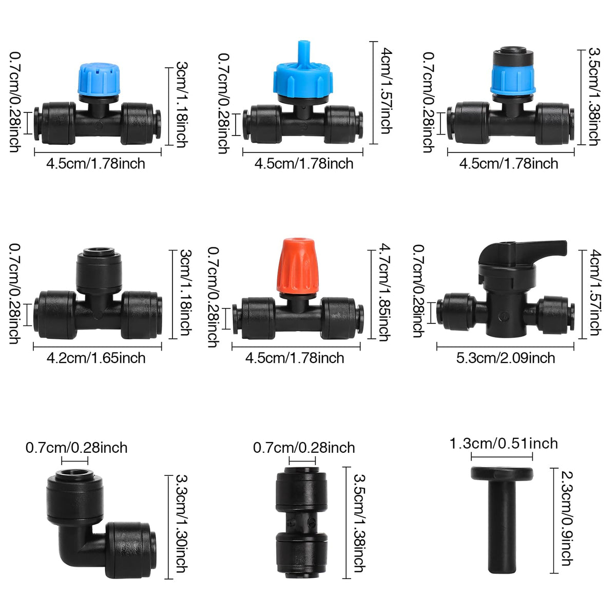 Bonviee 1/4 Inch Push-to-Connect Valves, 12 Pack – On/Off Flow Control for Drip Irrigation in Garden, Lawn, Greenhouse