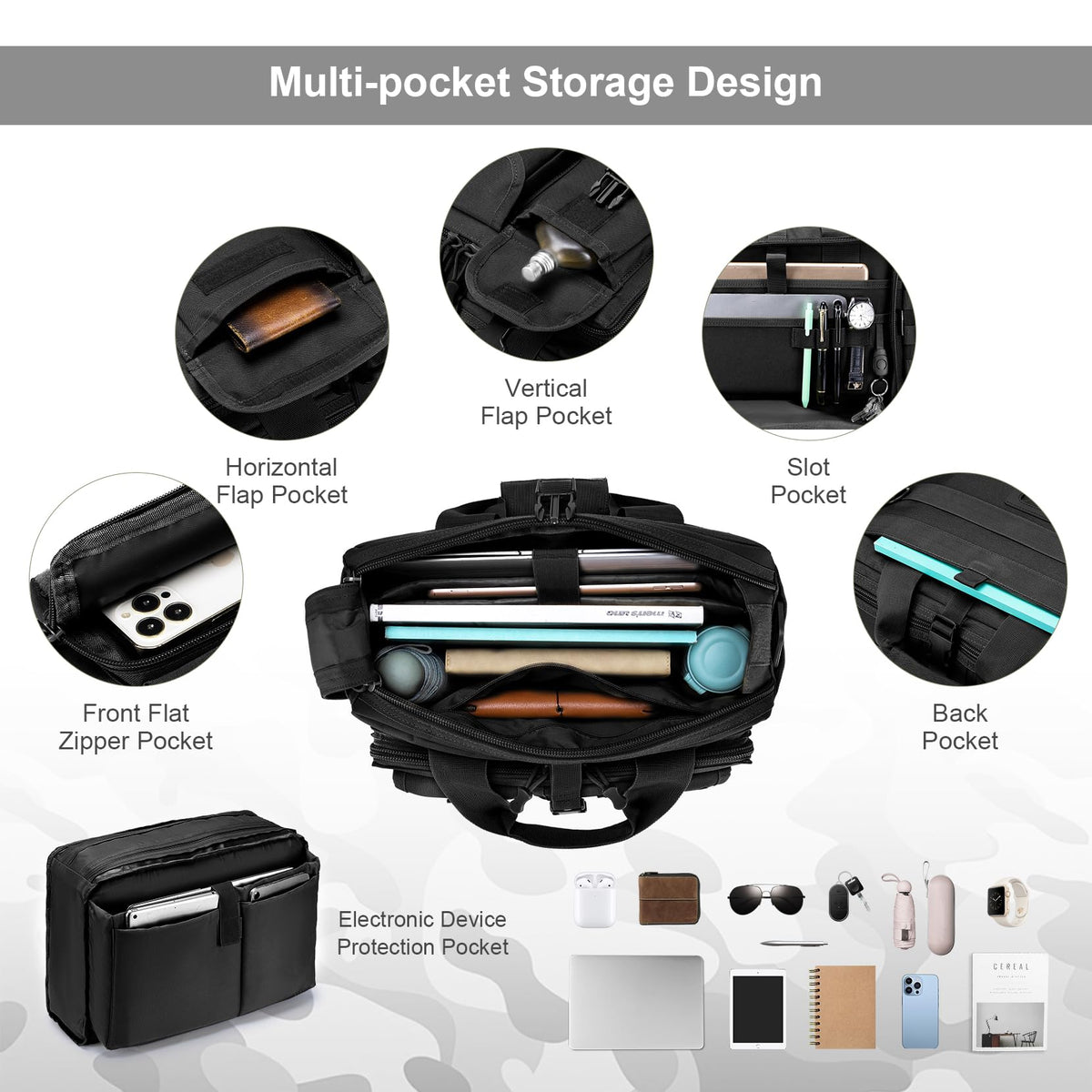 Stypos Tactical Messenger Bag, 14 Inch Tactical Briefcase for Man Military Laptop Bag Messenger Shoulder Bag Flight Bags for Pilots Black