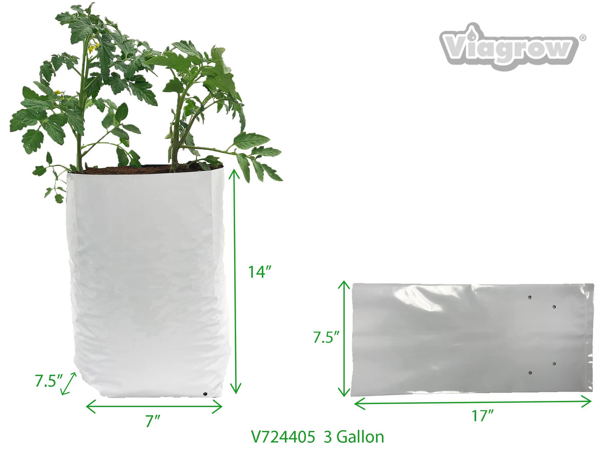 Viagrow Grow Bags Thick Plastic Grow Bags for Potting, Seedlings, Rootings, 3 Gallon 50 Pack, White