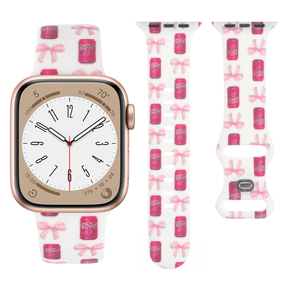 Cute Floral Printed Strap for Apple Watch Bands 38mm 40mm 41mm 42mm 44mm 45mm 46mm 49mm Women, Soft Silicone Leopard Bow Pattern Design Wristbands for iWatch Series 11,10，9, 8,7,6,5,4,3,2,1,SE (Bowknot Cola, 42(Series 11/10)/41/40/38mm)