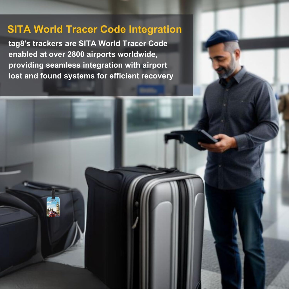 [Pack 2] tag8 London Smart Bag tag |Trendy Luggage tag ID Identification | Suitcase Tag | Fashionable Digital Name tag | Airline Compliant, SITA World Tracer Code Enabled | Travel Gift idea