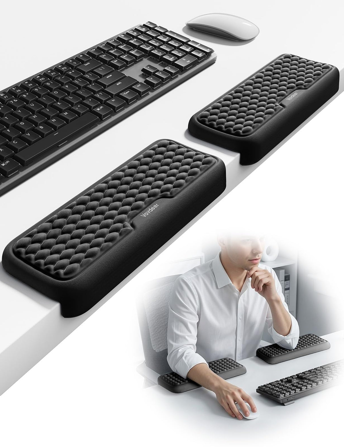 Vaydeer 2Pcs Elbow Rest Pad, L-Shaped Arm Rest Elbow Pad, Desk Edge Cushion, Ergonomic Memory Foam Wrist Rest Support Keyboard Mouse Padding for Palm Hand Office Computer Home Gaming Accessories-Black