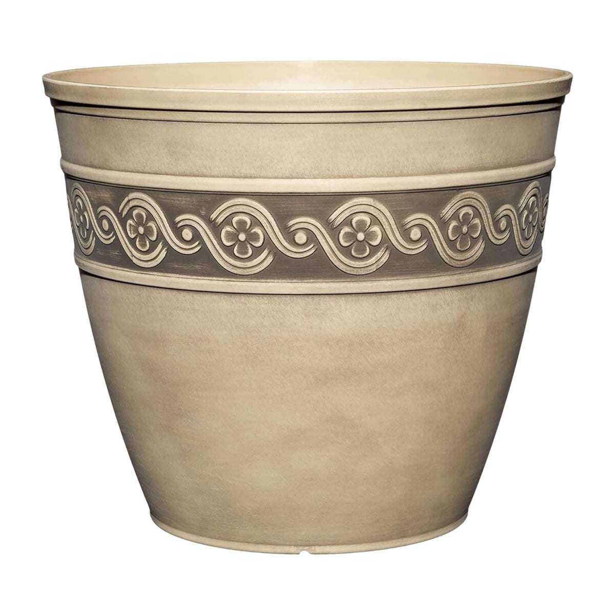 Classic Home and Garden Corinthian Resin Flower Pot Planter, Ivory Ash, 8"
