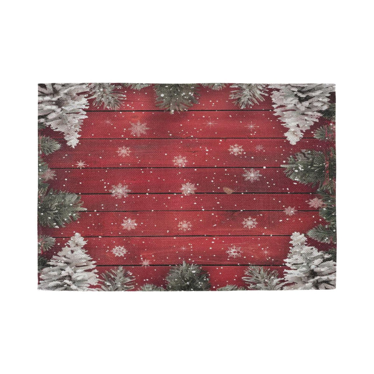 Christmas Placemats Set of 6 Happy Red Wooden Christmas Trees Placemat Table Place Mats for Dining Kitchen Table Easy to Clean Washable