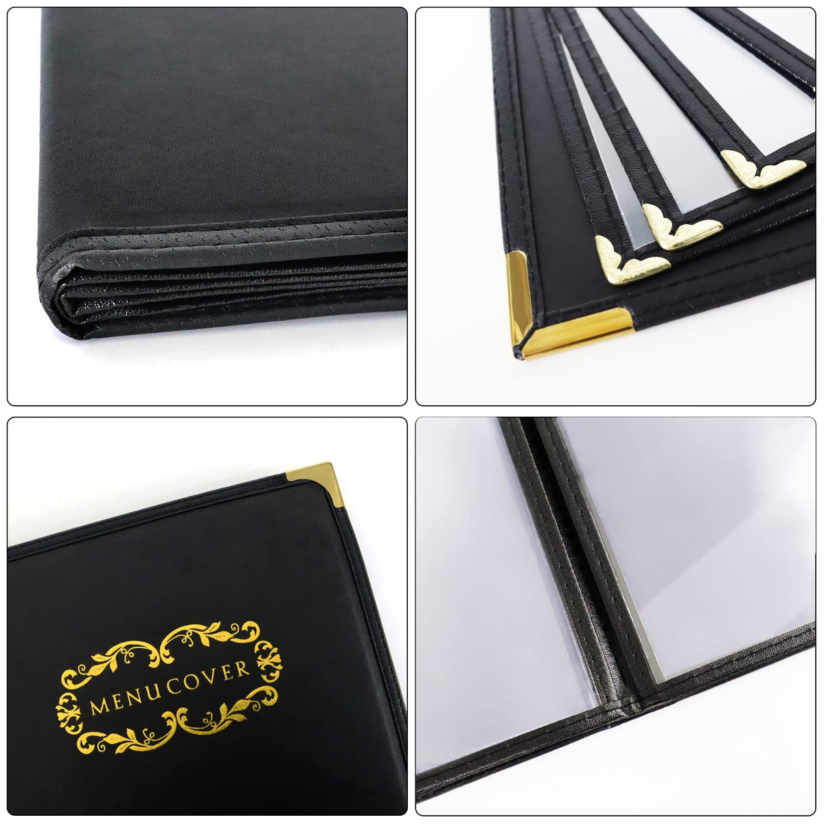 Menu-Covers 8.5 X 11 inch Restaurant - 2 Pack Menu Holder 4 Page 8 View Premium Faux Leather Transparent Black for Bar Cafe Book Folder