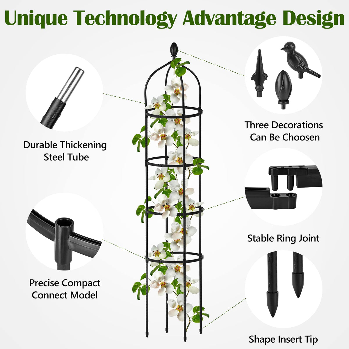 Garden Obelisk Trellis for Climbing Plants Outdoor 6 Ft Rose Bush Round Trellis for Pots Rustproof Metal Pipe with Plastic Coated Plant Flower Trellises for Clematis Vine Jasmine Support