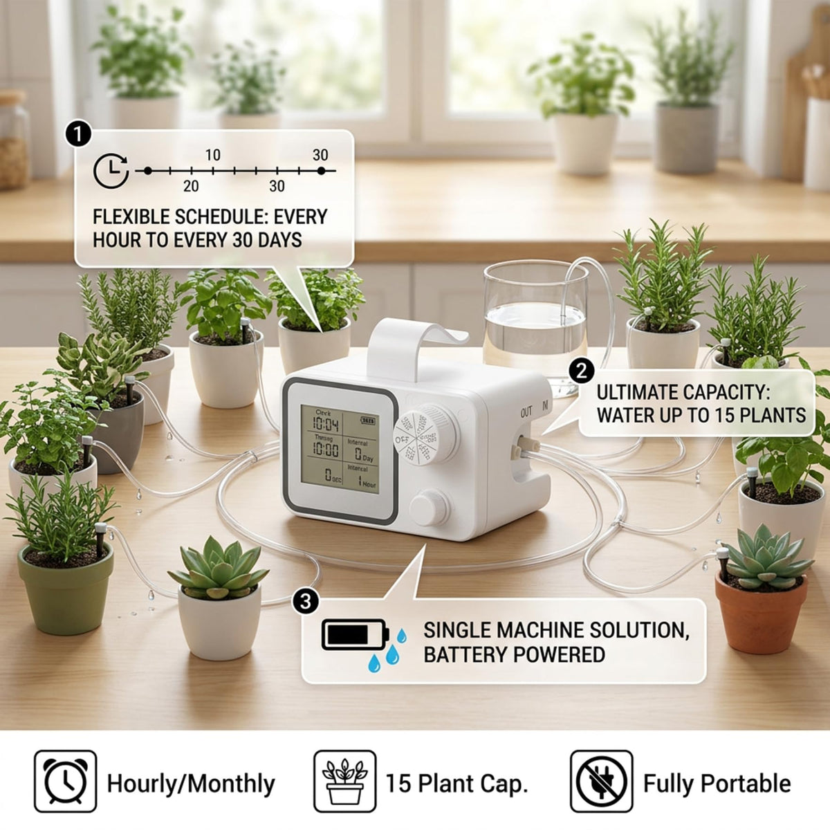 Automatic Watering System Programmable Plant Watering Devices with LCD Display Ideal for Indoor Houseplants Smart Drip Irrigation Kit Supports Up to 15 Plants