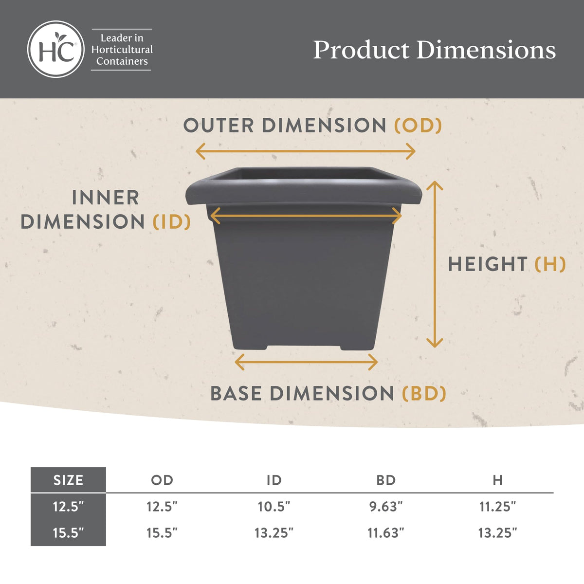 The HC Companies Accent Square Plant Pot w/Drainage - Classic Planters for Outdoor Plants & Indoor Plants - Lightweight & UV-Resistant Square Planter Box (15.5”, Chocolate, Pack of 1)