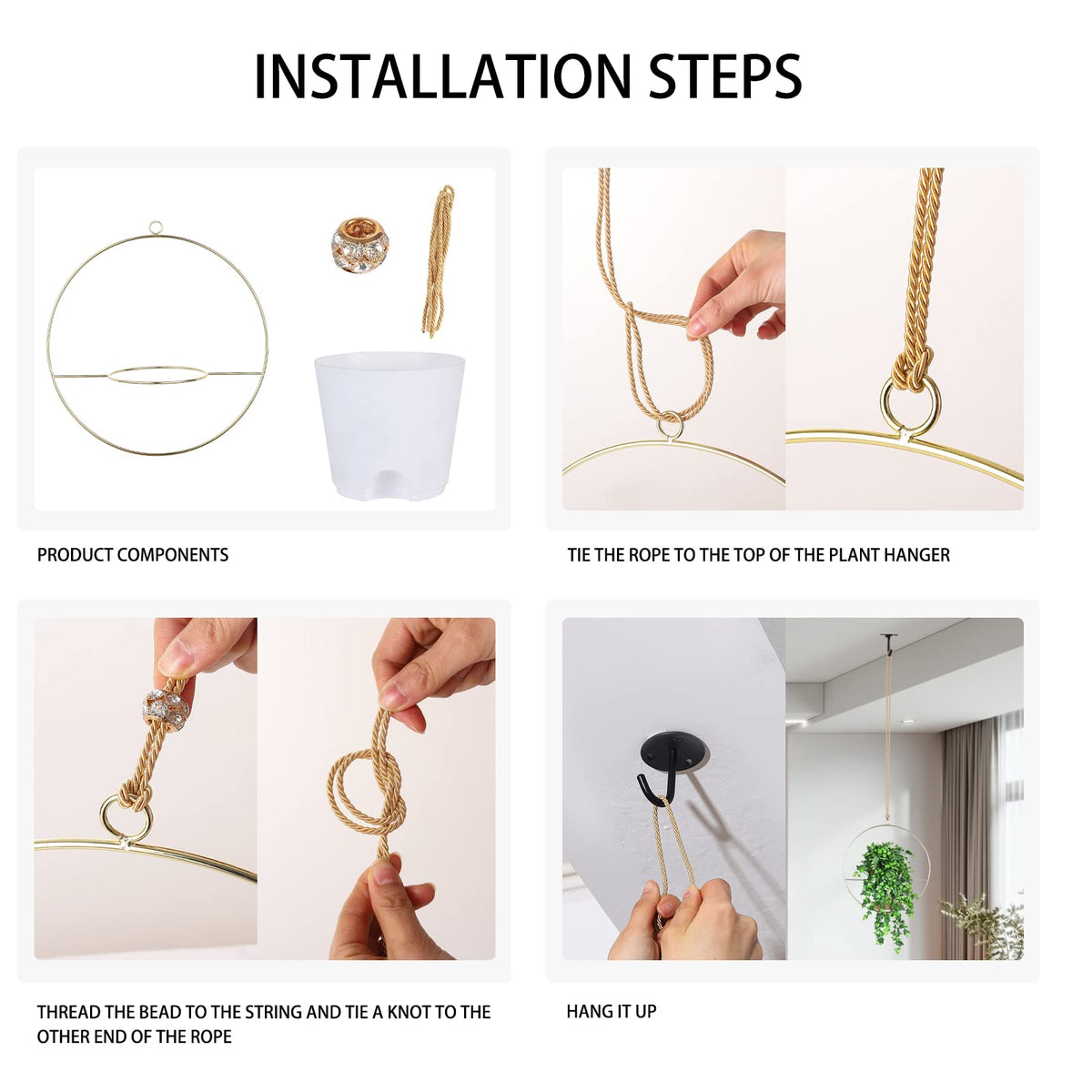 Superb Symbols 3 Pack Boho Hanging Planter with Metal Plant Hanger & Self Watering Plant Pots for Indoor Outdoor Wall Window