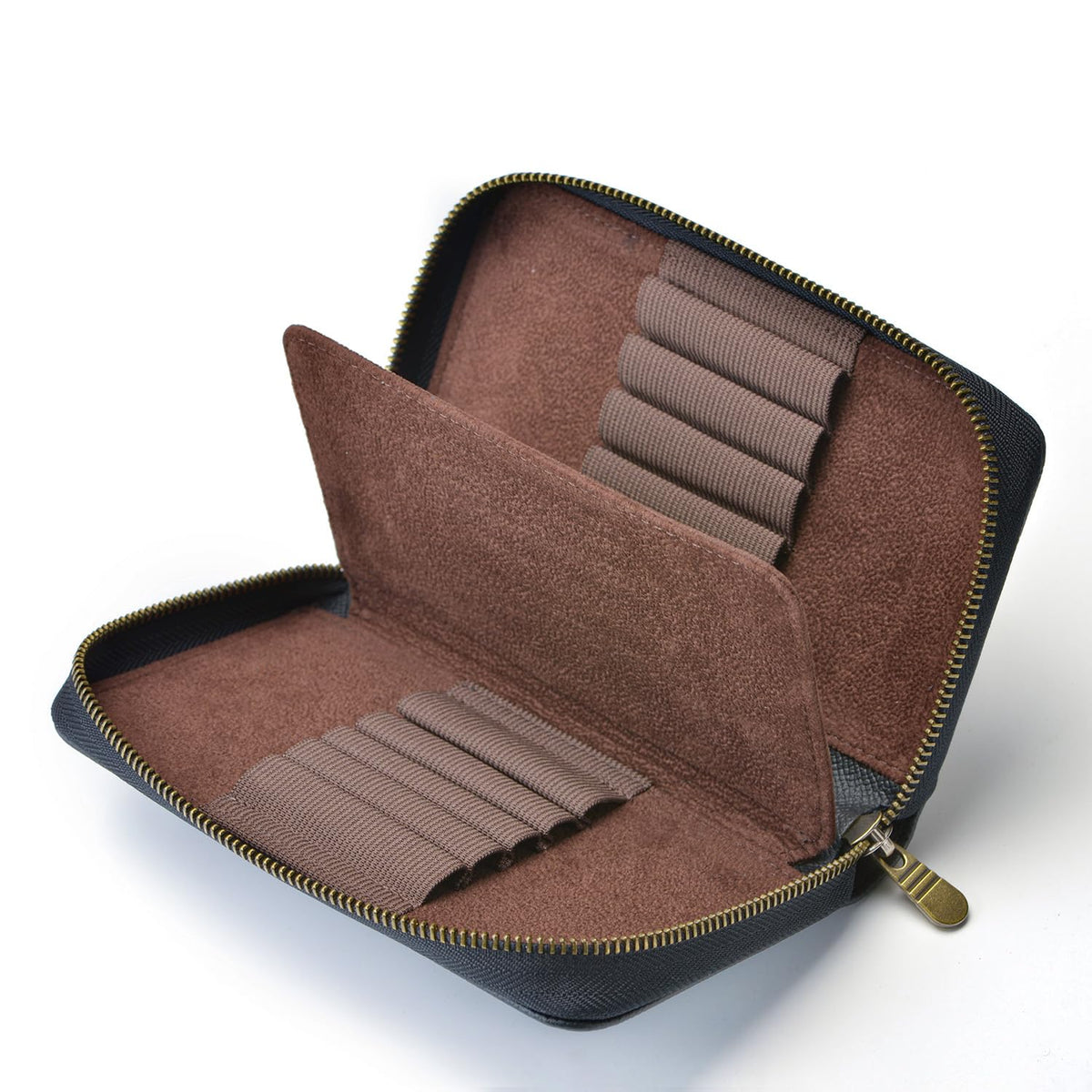 Fountain Pen Case Genuine Leather Pen Case 10 Divided Slots Black, Rollerball Pen Holder Handmade Display Organizer Zippered Pouch