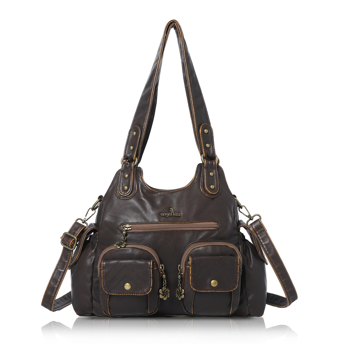 Angel Kiss Purses for Women Hobo Bag Soft PU Leather Shoulder Bag for Women Brown